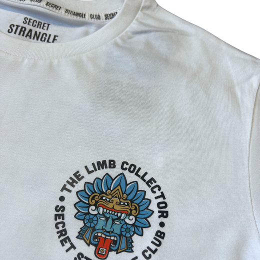 bjj tshirt white limb collector secret strangle club