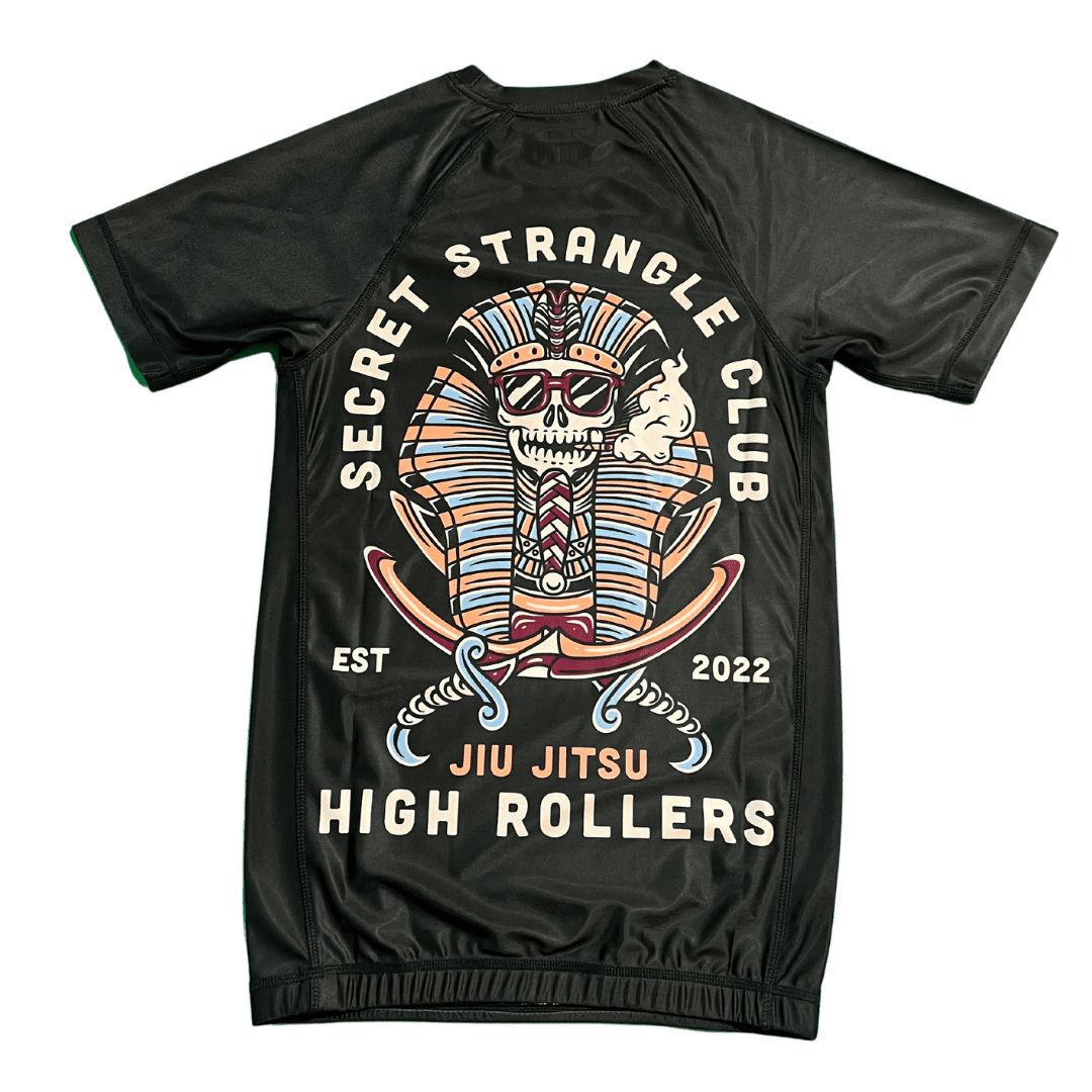 BJJ Rash Guard | High Rollers | Mens, Black | Secret Strangle Club